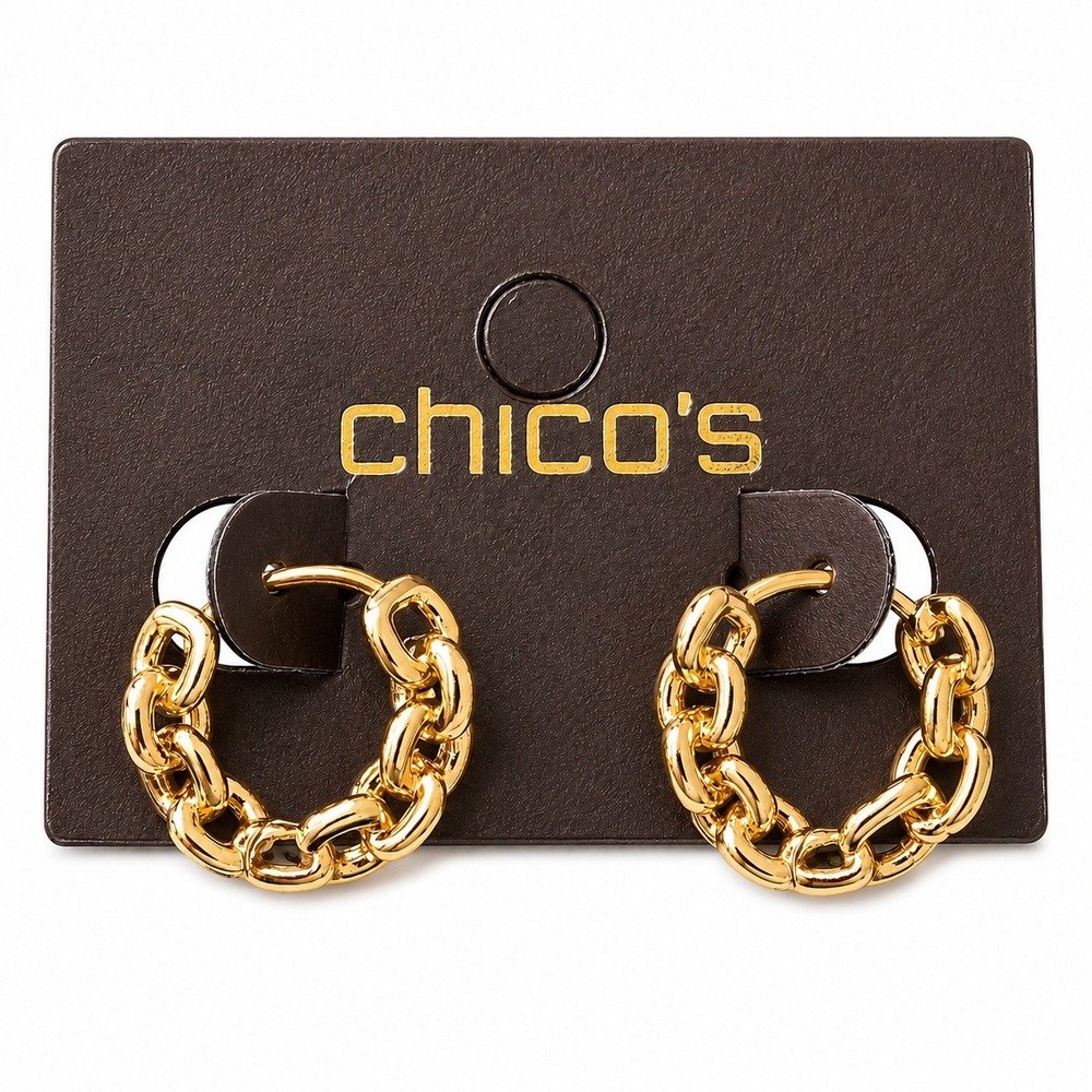 Chicos Gold Tone Chain Link Hoop Earrings NOS Vintage Y2K .66" D Business Casual